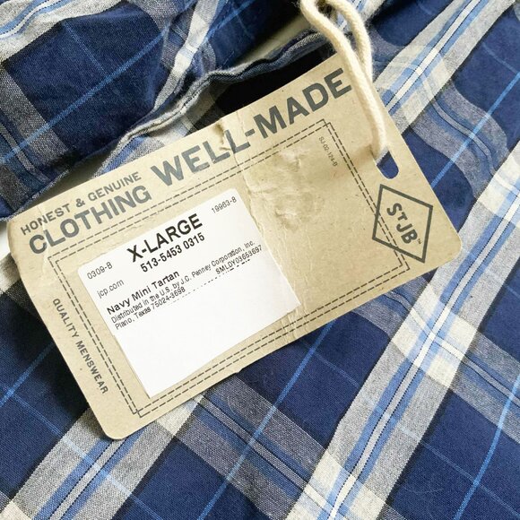 ST. John’s Bay 100% Cotton Blue & White Plaid Classic Fit XL Button-Down Shirt - Picture 9 of 15